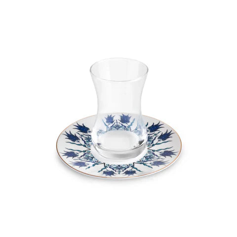 Karaca İznik 12-Piece 6-Person Turkish Tea Set 130 ml – Bone China, Blue