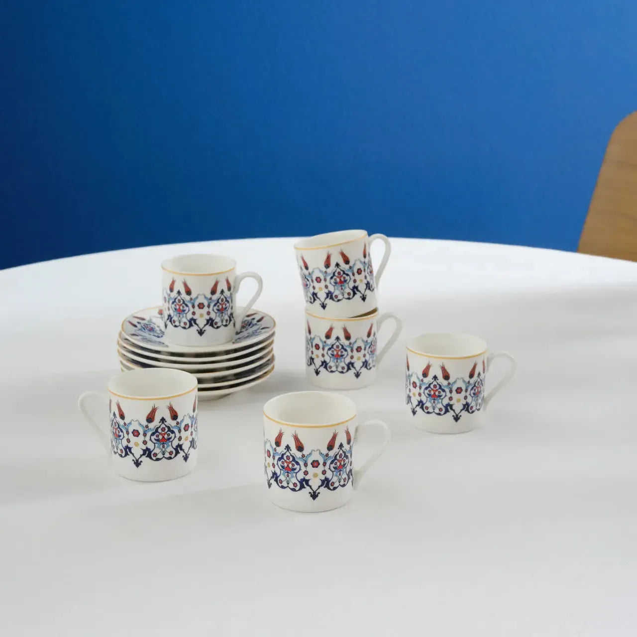 Karaca Haliç Hatay Rumi 12 Stuks Koffiekopjes Set – 6 Personen, Nieuwe Bone Porselein