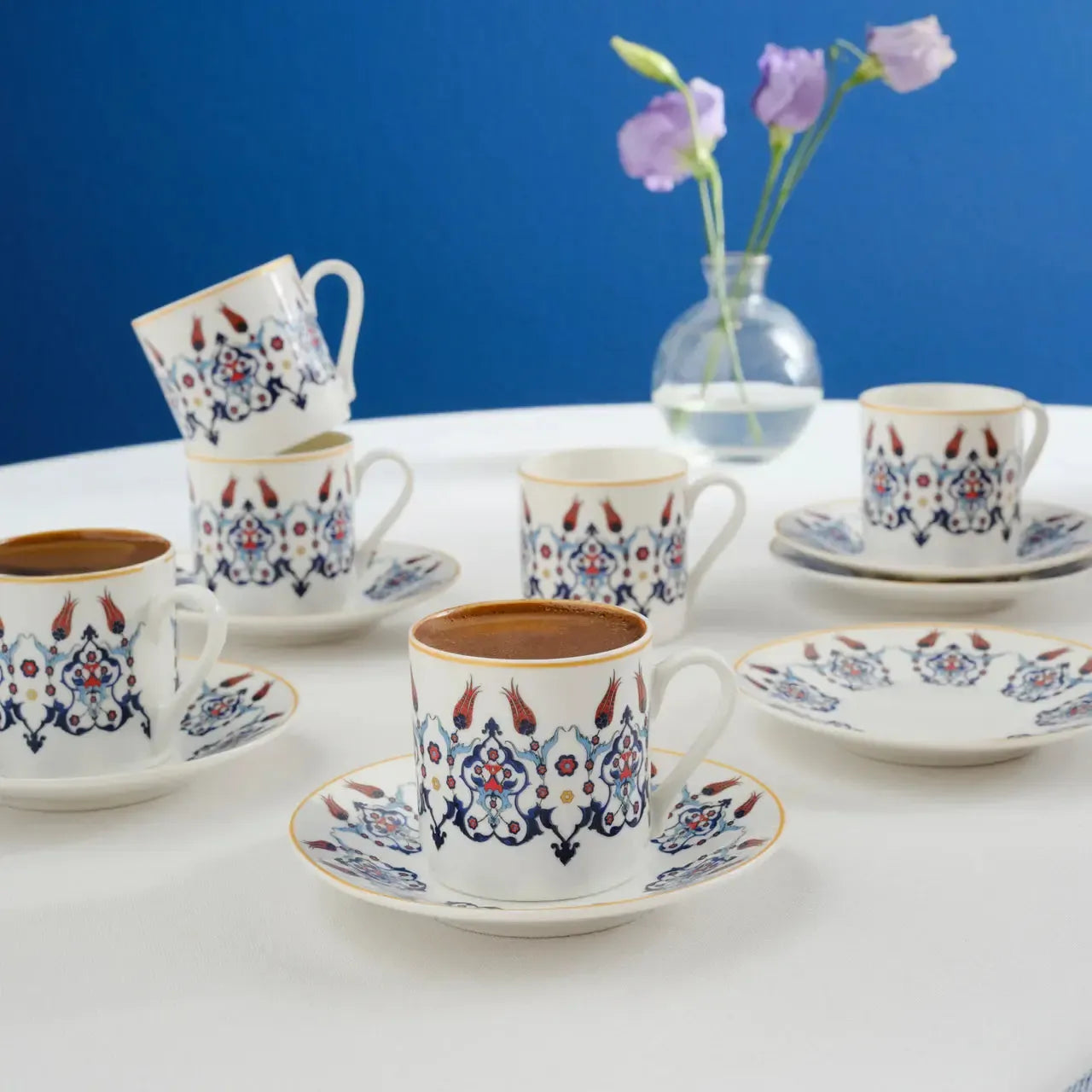 Karaca Haliç Hatay Rumi 12 Stuks Koffiekopjes Set – 6 Personen, Nieuwe Bone Porselein