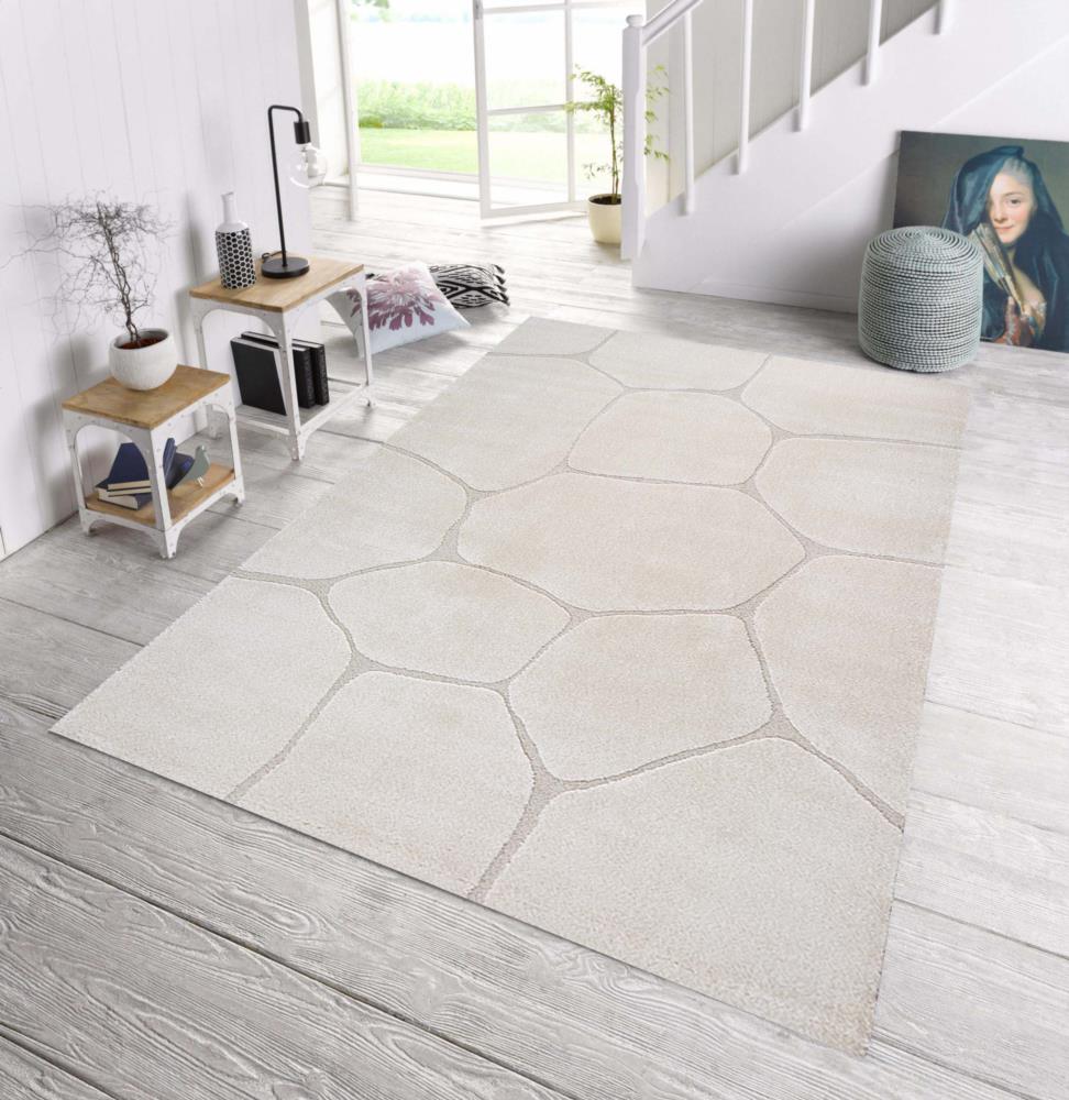 Merinos Elio 1984 Crem Halı – Japandi Tarzı, Modern Desen, Yumuşak Dokulu Makine Halısı