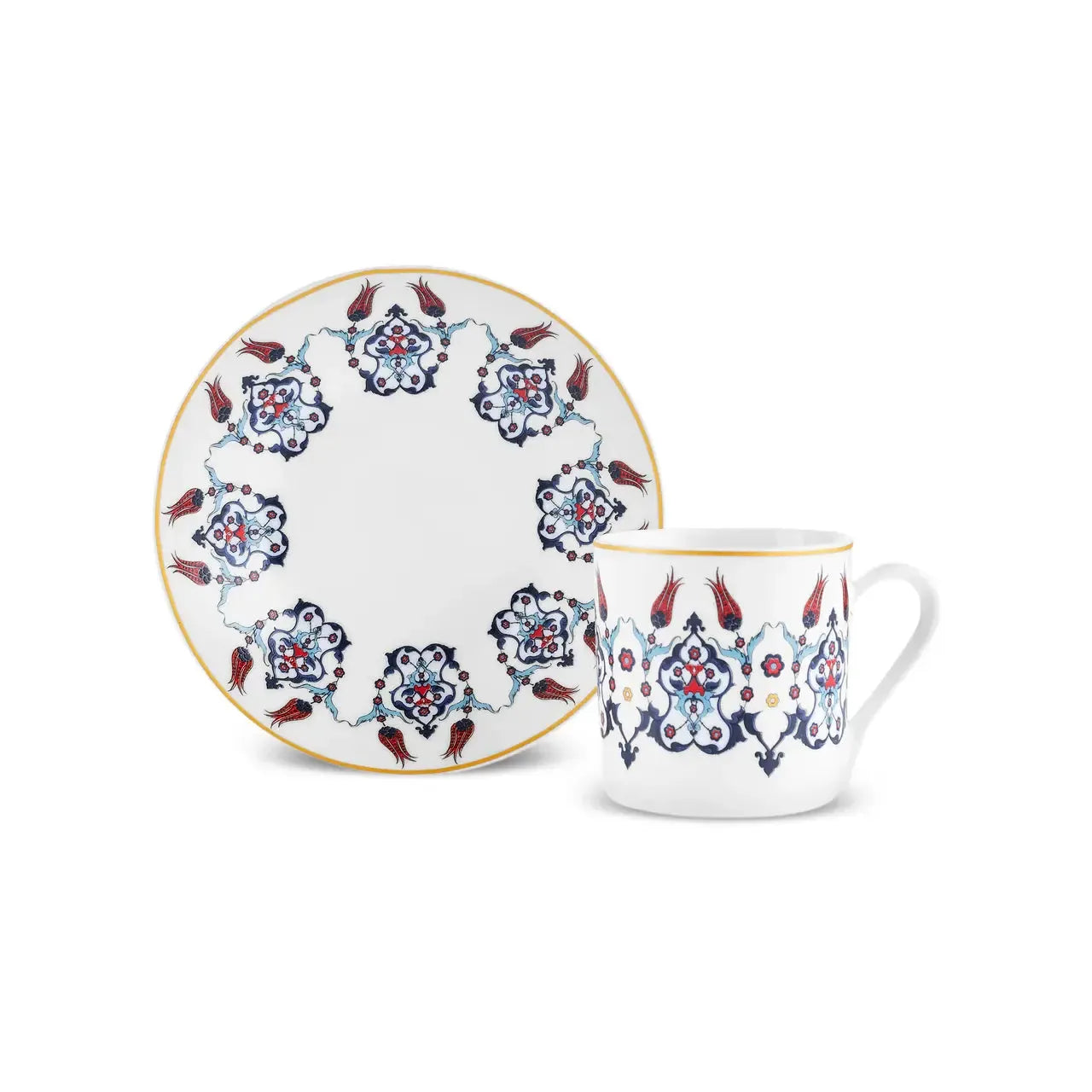 Karaca Haliç Hatay Rumi 12 Stuks Koffiekopjes Set – 6 Personen, Nieuwe Bone Porselein