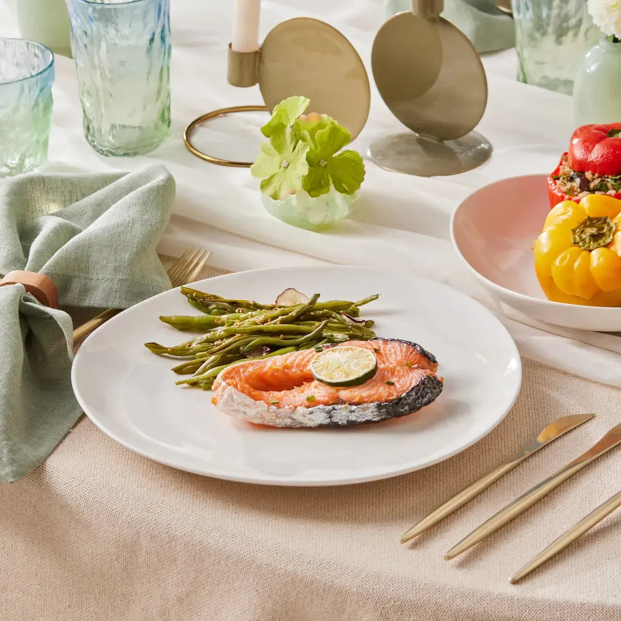 Karaca Streamline Rubicon 24 Piece 6 Person Bone China Dinner Set – White