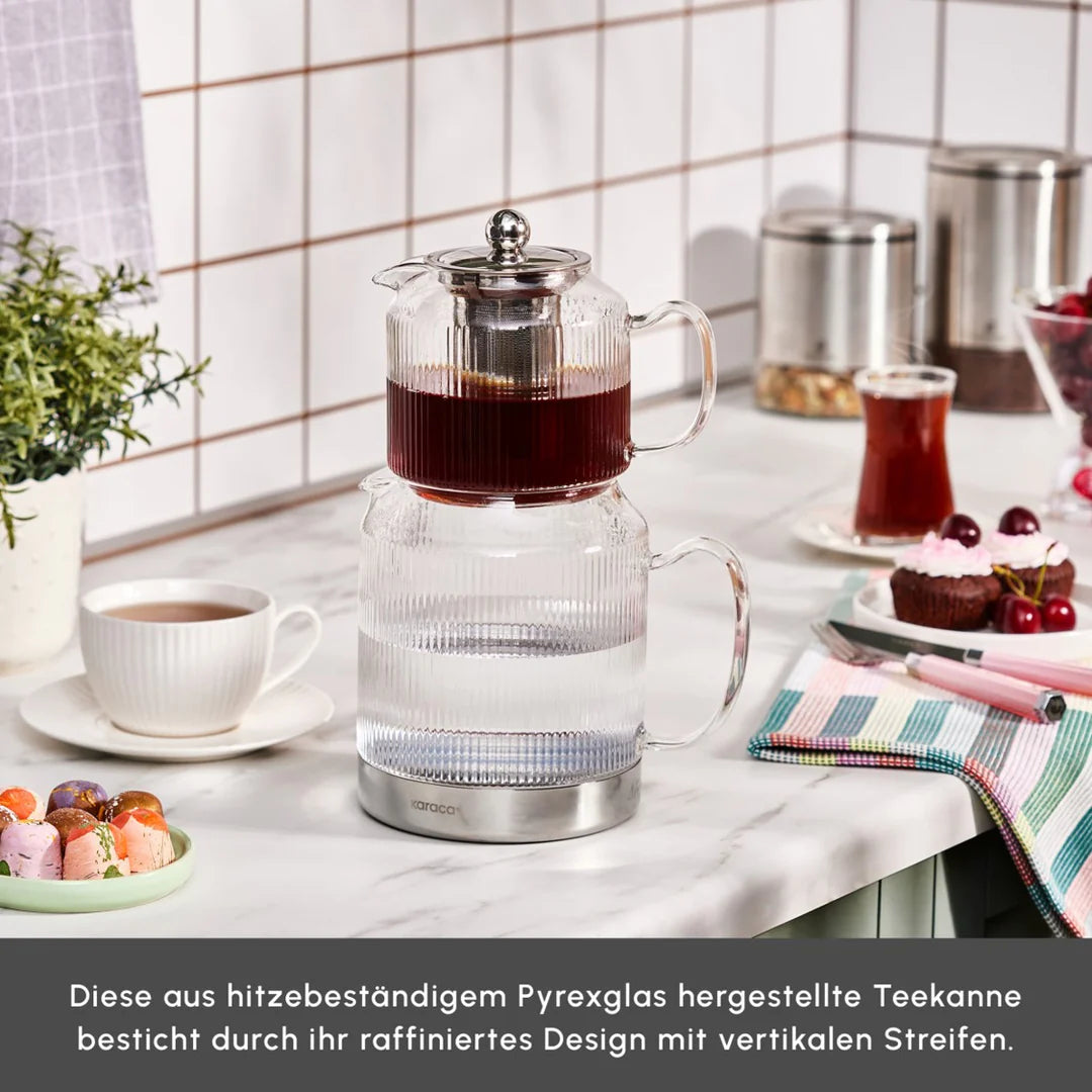 Karaca Kelly XL Cam Çaydanlık – 1000 ml Demlik, 2000 ml Suluk, Borosilikat Cam