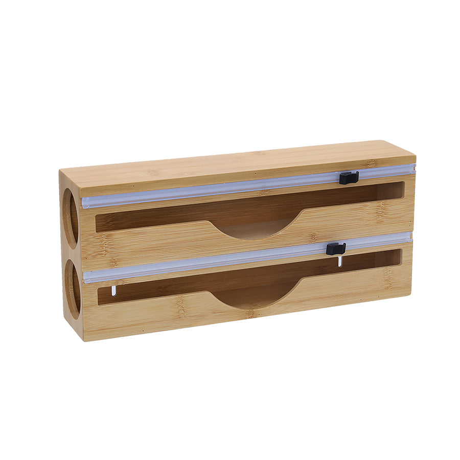 Bamboo 2-Piece Foil and Stretch Film Organizer – With Cutting Mechanism