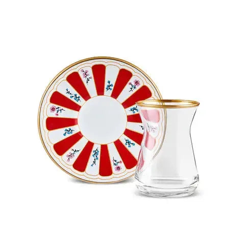 Karaca Bursa Kırmızı 12 Parça Çay Bardağı Seti-Cam urunler-Prenseshome Leyweg-Prenseshome Leyweg
