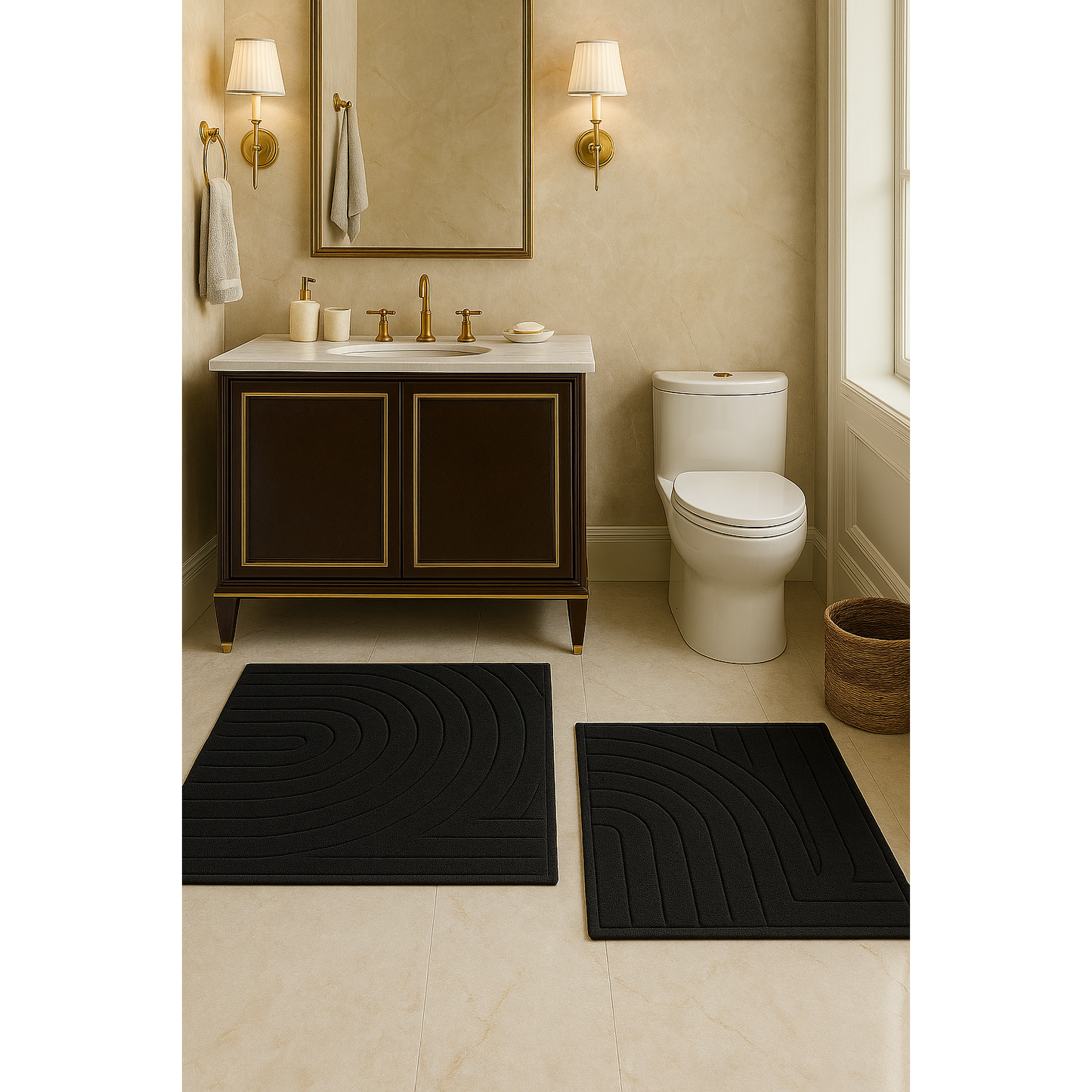 İpekçe Pamuklu 2’li Banyo Paspas Seti Sunset - Dikdörtgen (60x100 cm & 50x60 cm)-Banyo ürünleri-Prenseshome Leyweg-Siyah-Prenseshome Leyweg