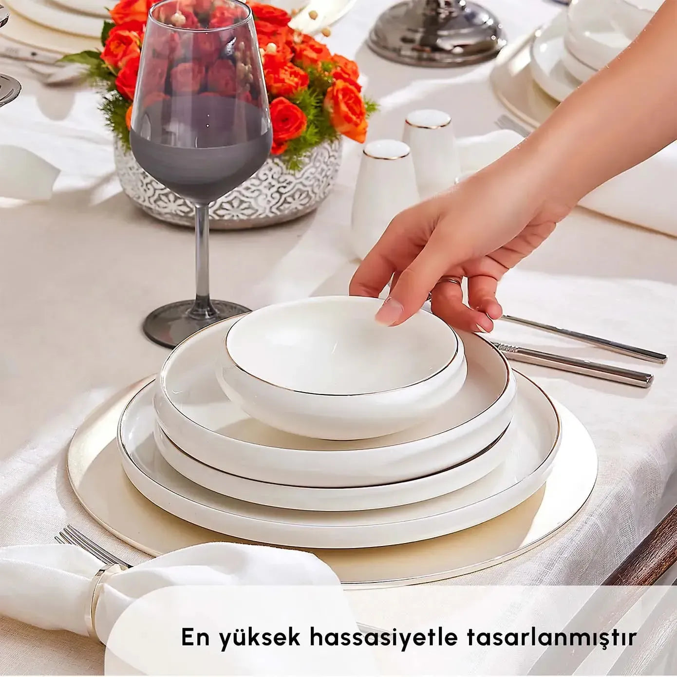 Karaca Streamline Sunset Gold Detaylı 59 Parça 12 Kişilik Yemek Takımı-Yemek Takimi-Prenseshome Leyweg-Prenseshome Leyweg