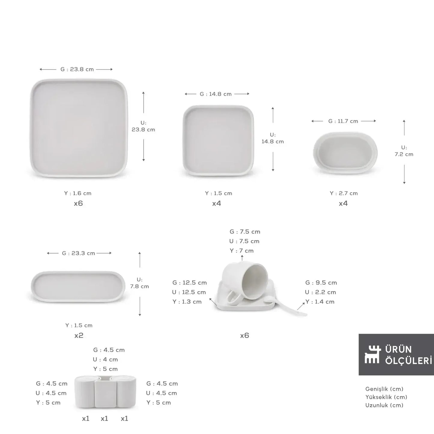Karaca Cubique 35 Parça Kahvaltı Takımı – 6 Kişilik Kare Porselen Set-Sofra ürünleri-Prenseshome Leyweg-Prenseshome Leyweg