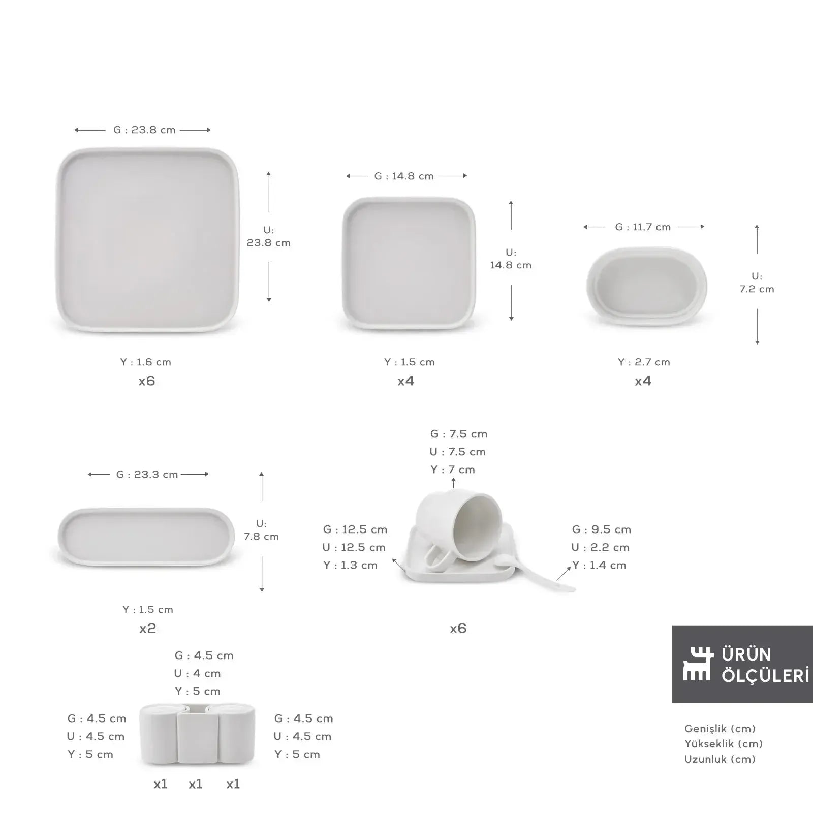 Karaca Cubique 35 Parça Kahvaltı Takımı – 6 Kişilik Kare Porselen Set-Sofra ürünleri-Prenseshome Leyweg-Prenseshome Leyweg
