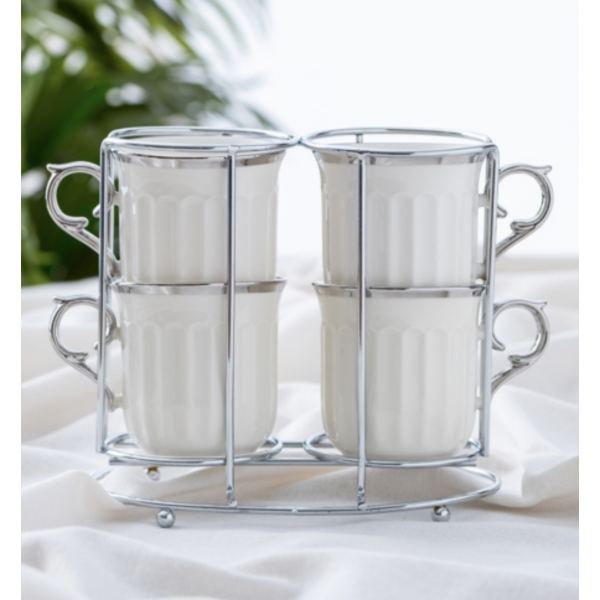 Acar Maya altin ve gumus porselen 4 parca standli kupa seti-PRENSESHOME LEYWEG-Gumus-Prenseshome Leyweg