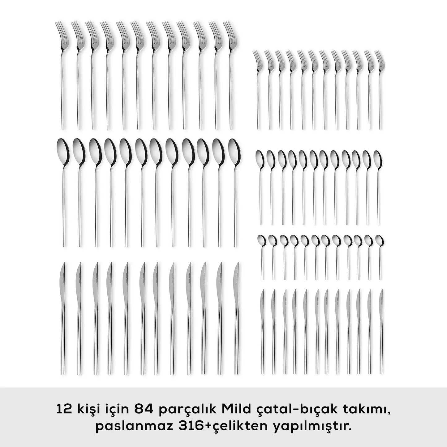 Karaca 316 Premium Mild Platin 12 Kişilik 84 Parça Çatal Kaşık Bıçak Takımı-Sofra ürünleri-Prenseshome Leyweg-Prenseshome Leyweg