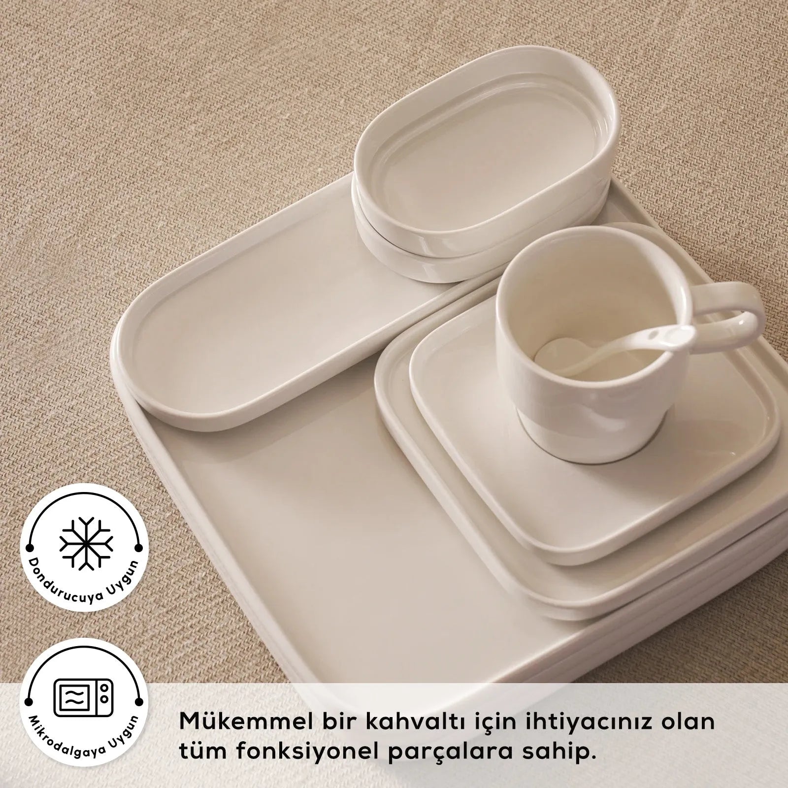 Karaca Cubique 35 Parça Kahvaltı Takımı – 6 Kişilik Kare Porselen Set-Sofra ürünleri-Prenseshome Leyweg-Prenseshome Leyweg