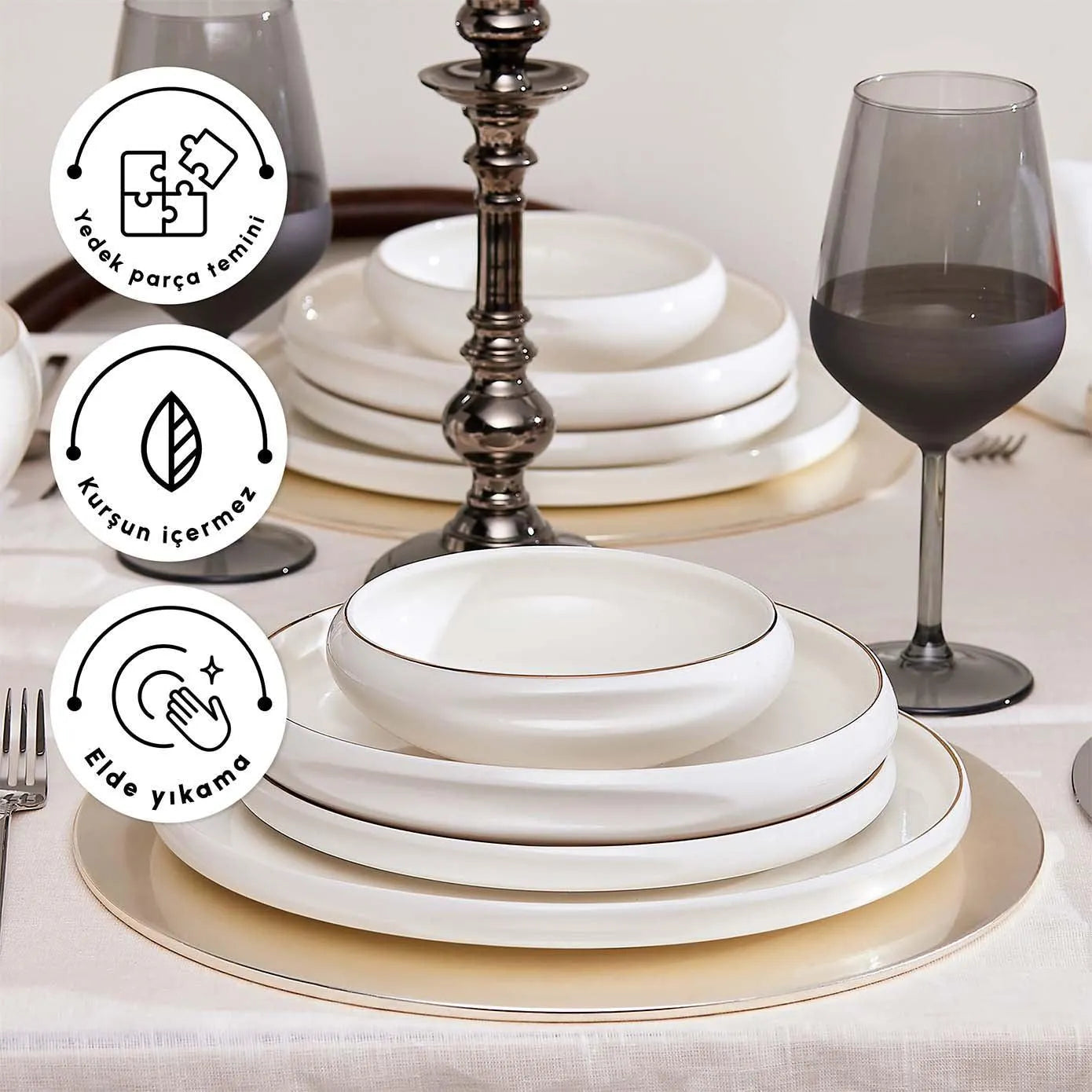 Karaca Streamline Sunset Gold Detaylı 59 Parça 12 Kişilik Yemek Takımı-Yemek Takimi-Prenseshome Leyweg-Prenseshome Leyweg