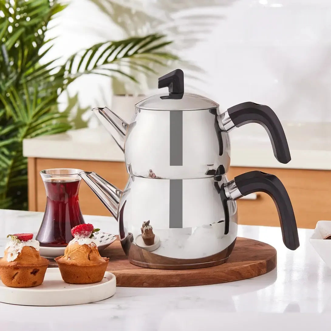 Karaca Belinay Midi Çaydanlık Takımı – Siyah Detaylı, Paslanmaz Çelik, İndüksiyon Uyumlu-Prenseshome Leyweg-Prenseshome Leyweg