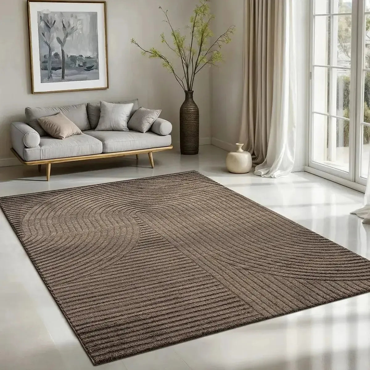 Merinos Elio 2251 Kahverengi Halı – Japandi Tarzında Modern Yarım Daire Desenleri-Oturma odasi-Prenseshome Leyweg-08*150 cm stokta var-Prenseshome Leyweg