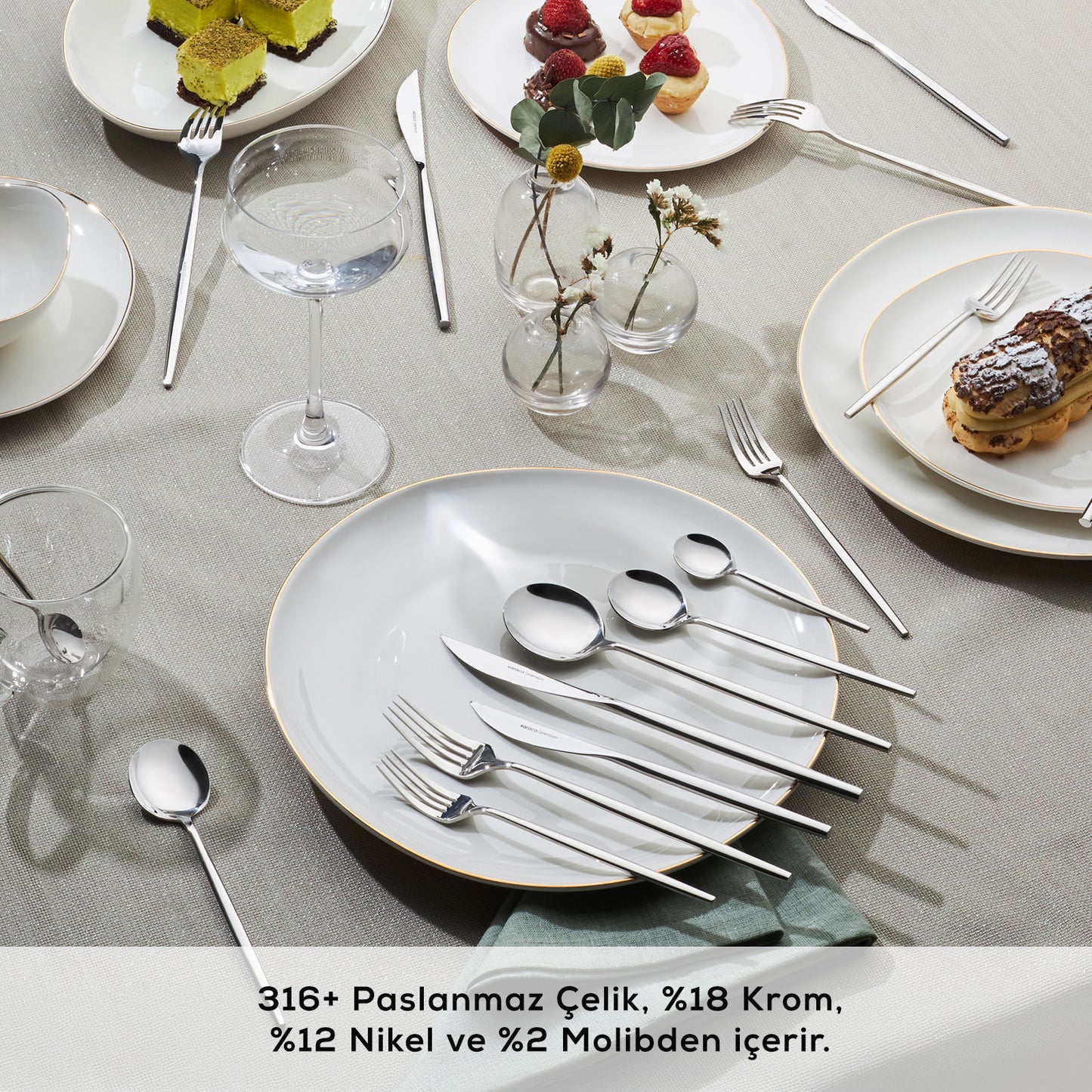 Karaca 316 Premium Mild Platin 12 Kişilik 84 Parça Çatal Kaşık Bıçak Takımı-Sofra ürünleri-Prenseshome Leyweg-Prenseshome Leyweg