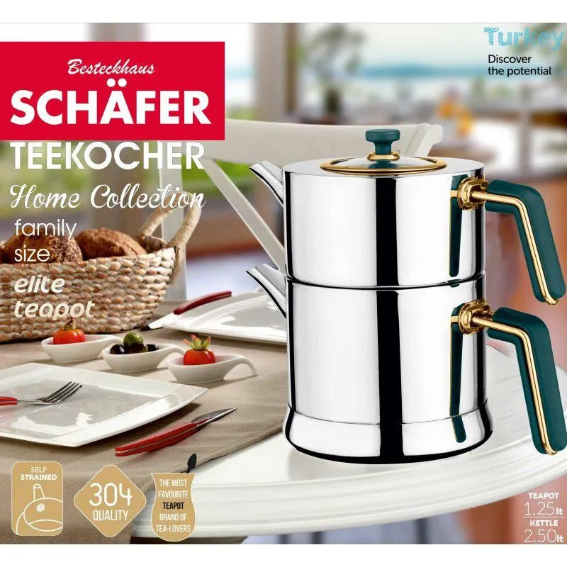 Schafer Petrol Renk Celik Caydanlik Takimi | 1.25L + 2.1L-mutfak urunleri-Prenseshome Leyweg-Prenseshome Leyweg