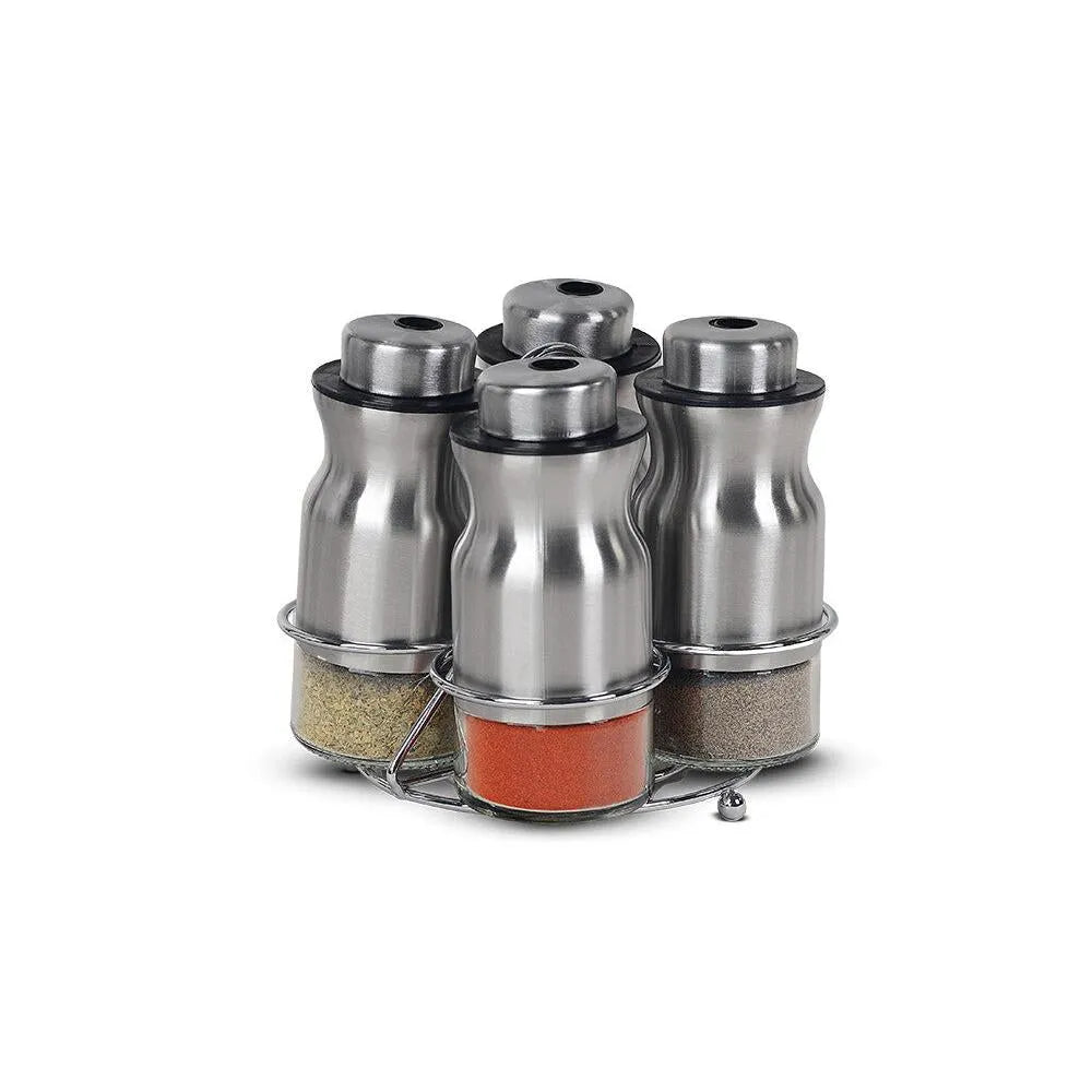Schafer 4’lü Cam Baharatlık Seti – Metalik Gri Kapaklı, Krom Standlı-Sofra ürünleri-Prenseshome Leyweg-Prenseshome Leyweg