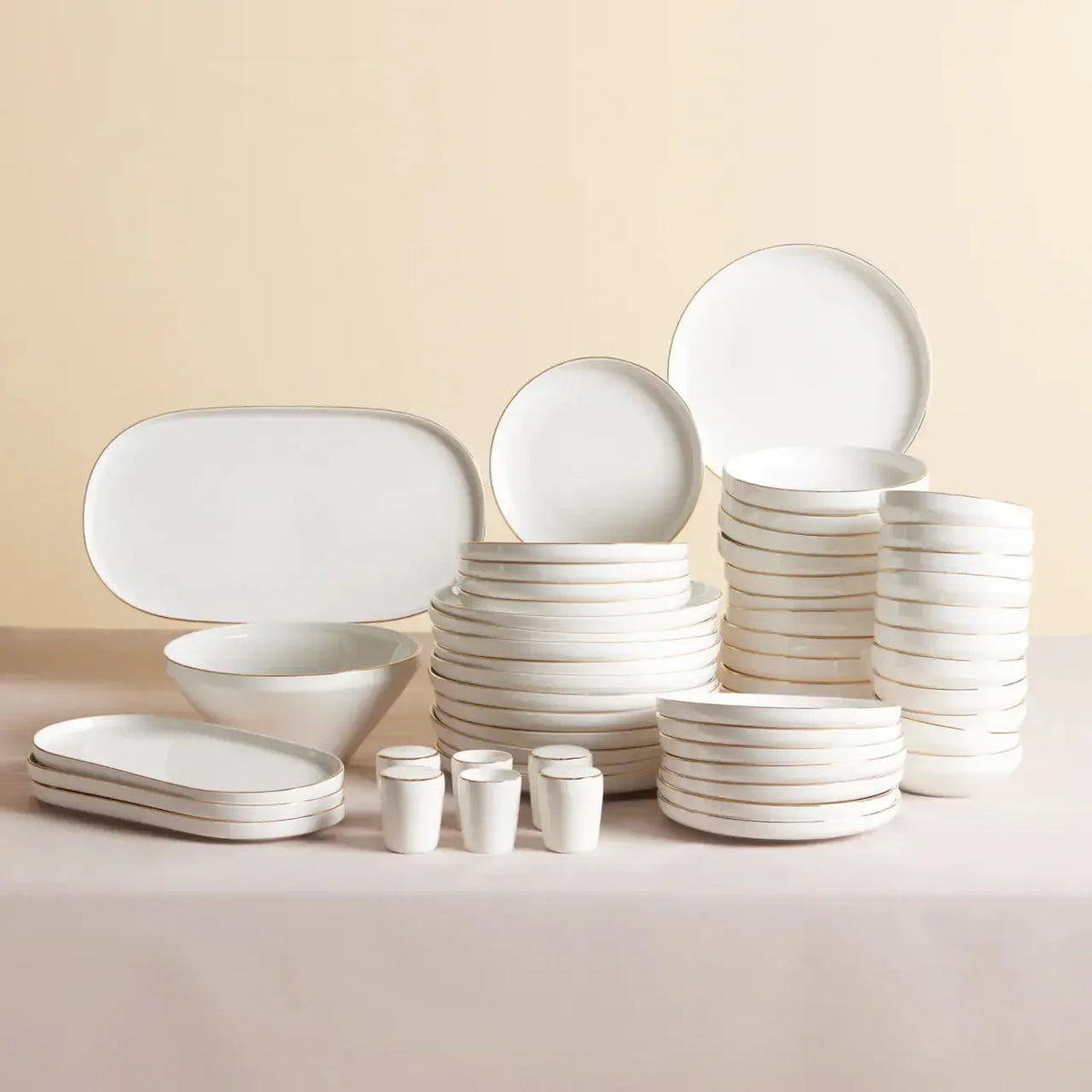 Karaca Stream Bone New Saturn Gold 12 Kişilik 59 Parça Porselen Yemek Takımı-Yemek Takimi-Prenseshome Leyweg-Prenseshome Leyweg