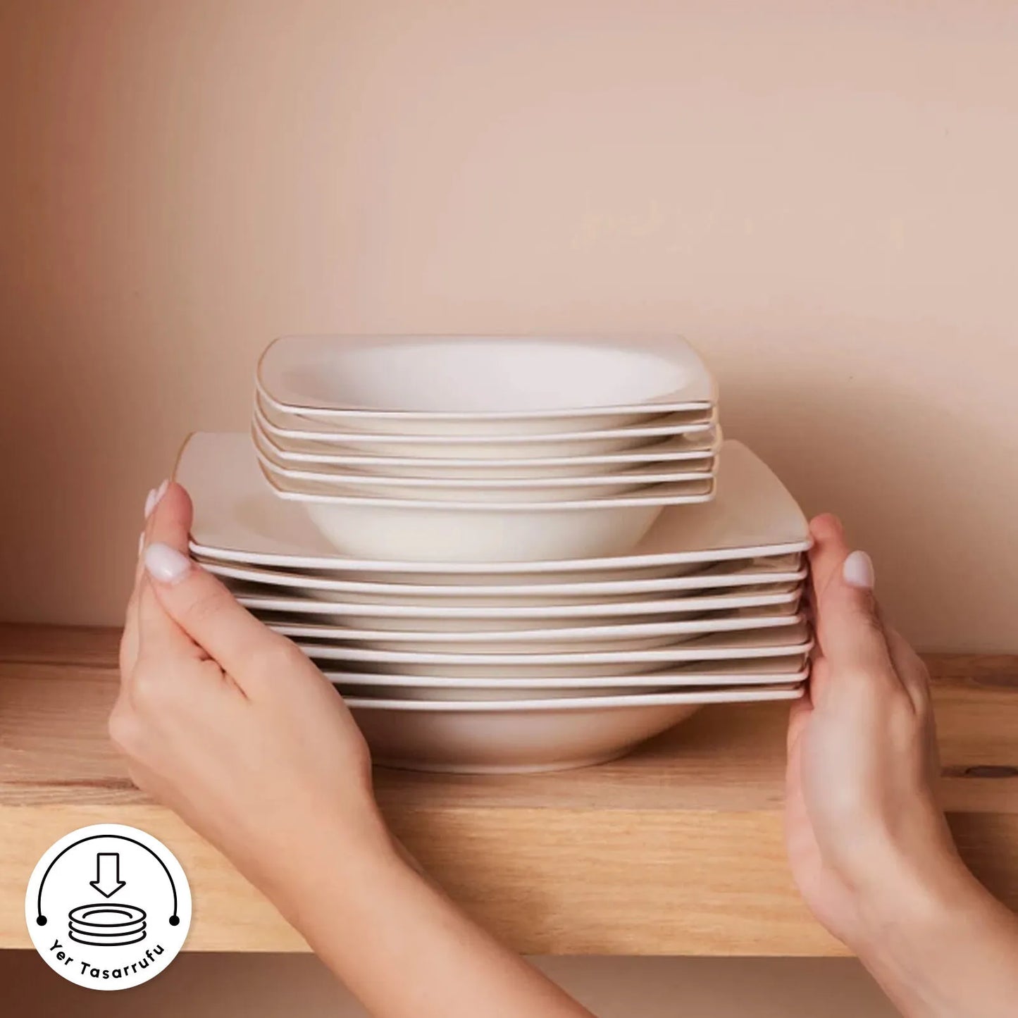 Karaca Square Bone Vesta 53 Piece Square Form Bone Dinner Set for 12 People – Gold