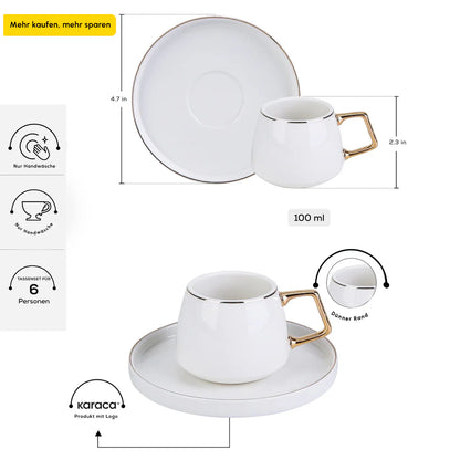 Karaca Streamline Saturn Gold 6 Kişilik Porselen Kahve Fincanı Takımı – 100 ml