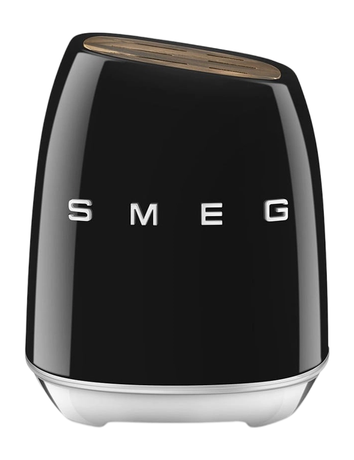 SMEG KBSF02BL Black 6-Piece Knife Set with Messenblok – German Steel, Acacia Wood Slots, 50's Retro Design