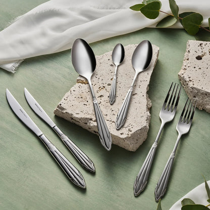 Karaca New Mantilla 84-Piece 12-Person Stainless Steel Cutlery Set – Platinum