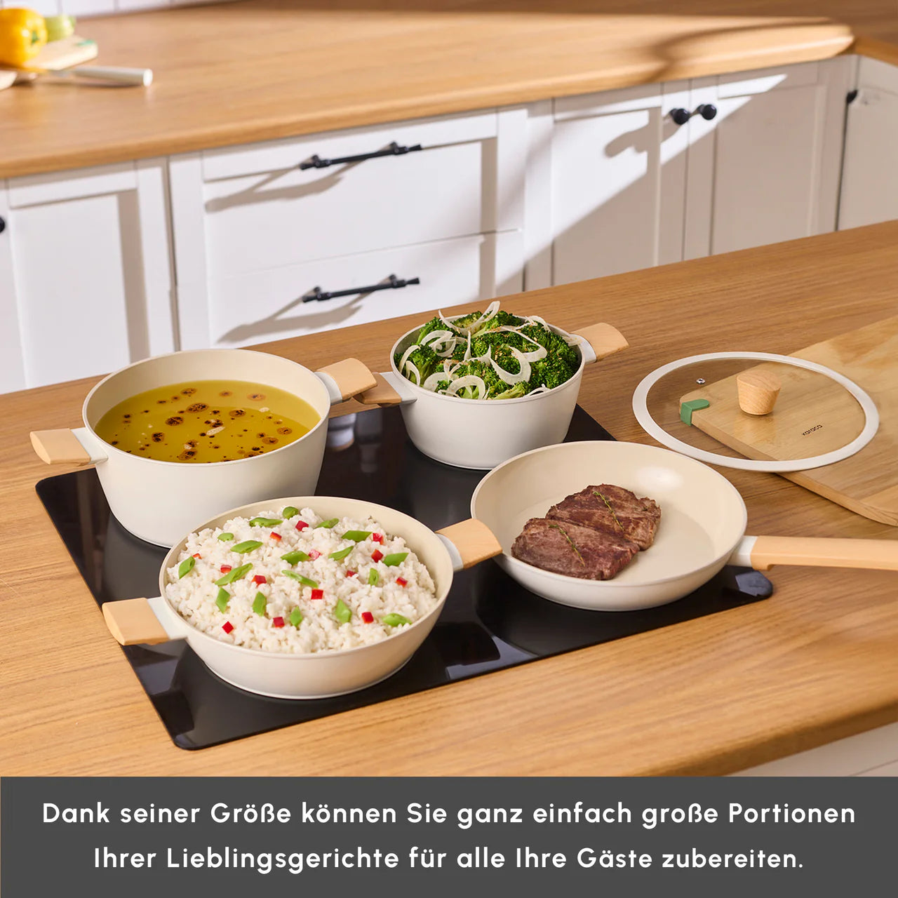 Karaca Swiss Crystal Almond Cream 7 Piece Induction Cookware Set