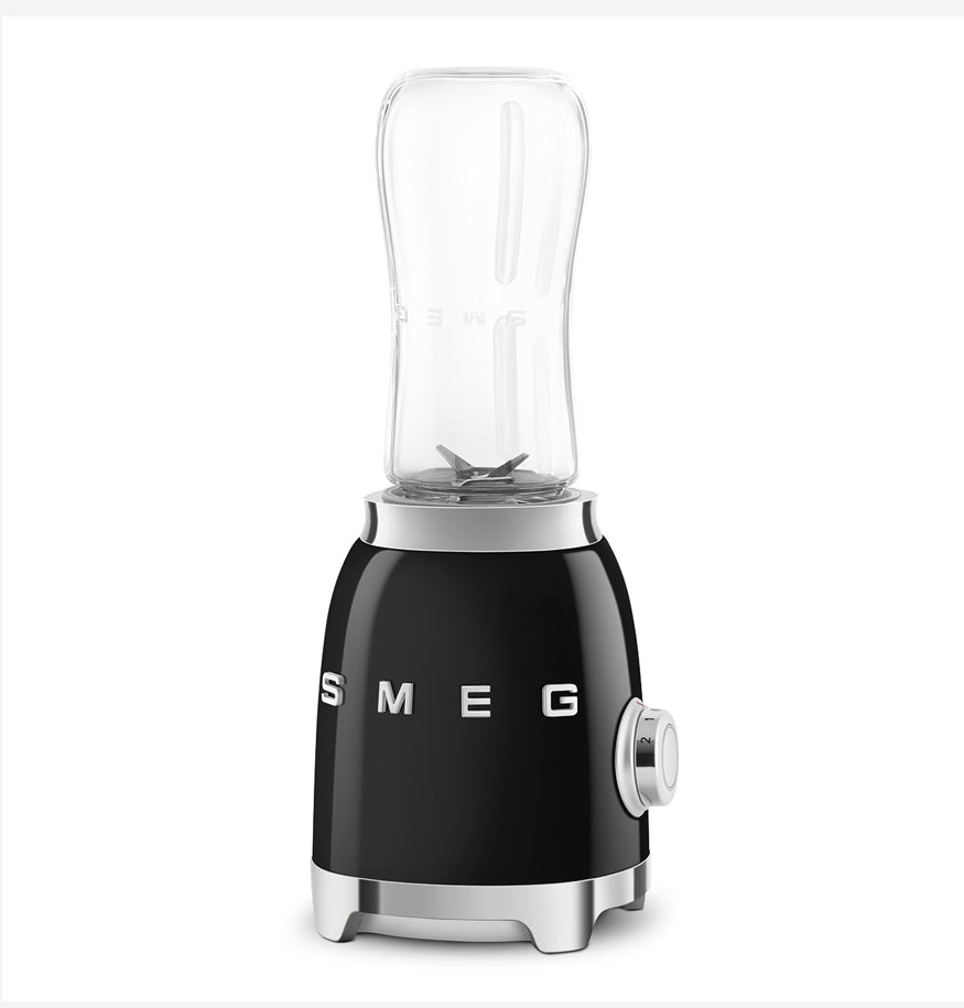 SMEG PBF01BLEU Zwarte Personal Blender – 300W Compacte Smoothie Blender, 2x600ml Tritan Flessen