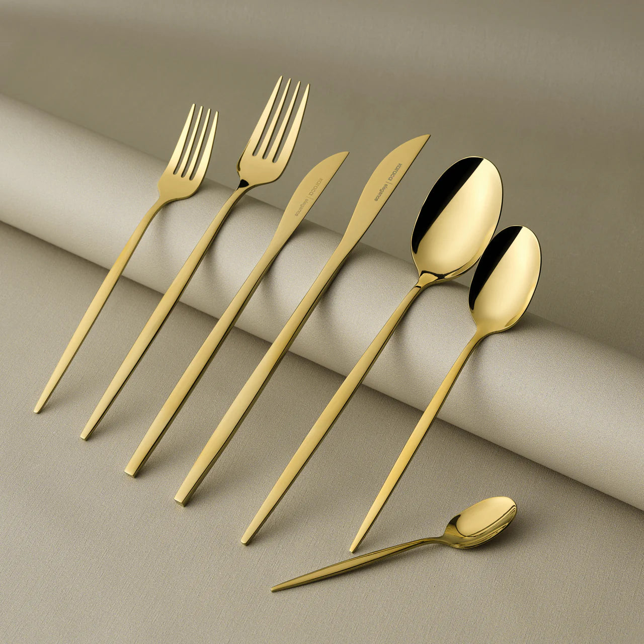 Karaca Camille Gold 12 Person 84 Piece Fork Spoon Knife Set