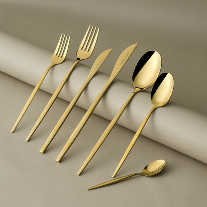 Karaca Camille Gold 12 Person 84 Piece Fork Spoon Knife Set