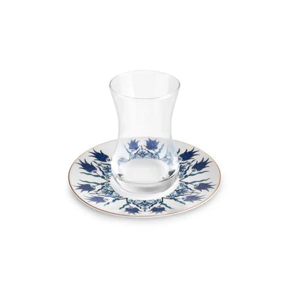 Karaca İznik 12-delige 6 Persoons Turkse Theeset 130 ml – Bone China, Blauw