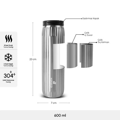 Karaca Rimo 600 ml Çelik Termos – Inox, Sızdırmaz, 8 Saat Sıcak, 6 Saat Soğuk
