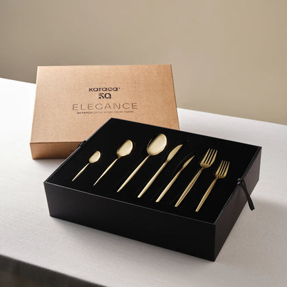 Karaca Camille Gold 12 Person 84 Piece Fork Spoon Knife Set
