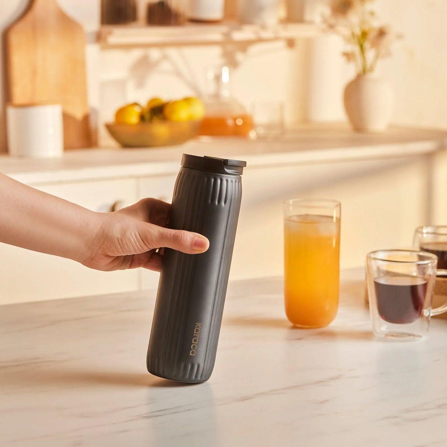 Karaca Rimo 600 ml Steel Thermos – Leakproof, 8 Hours Hot, 6 Hours Cold, Anthracite