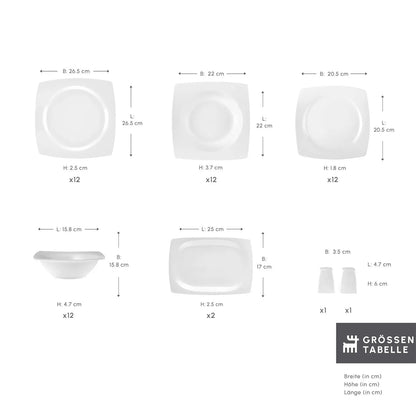 Karaca Square Bone Vesta White 52 Parça 12 Kişilik Yemek Takımı