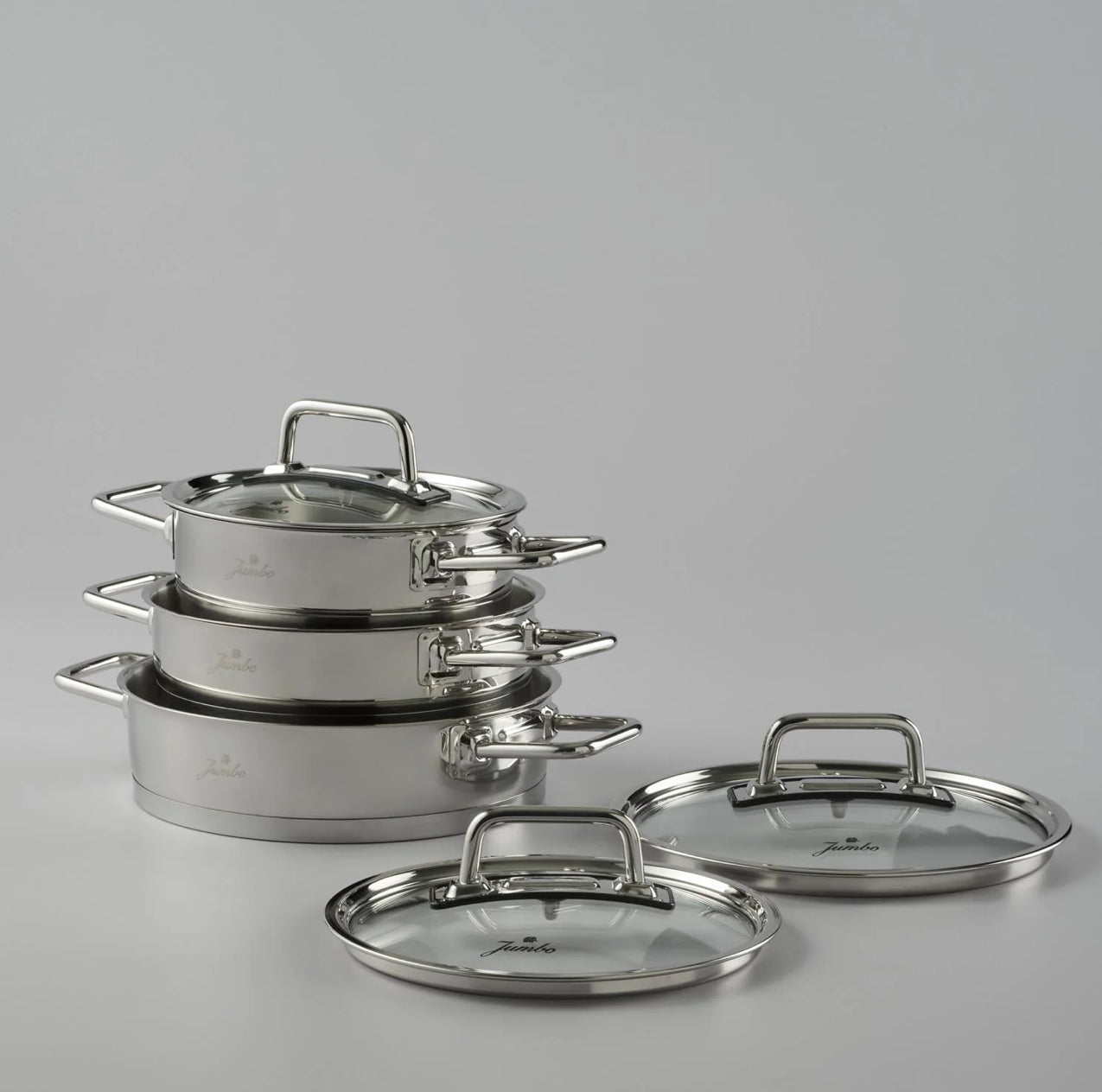Jumbo Assos 3’lü Çelik Sahan Seti – 6 Parça, İndüksiyon Uyumlu