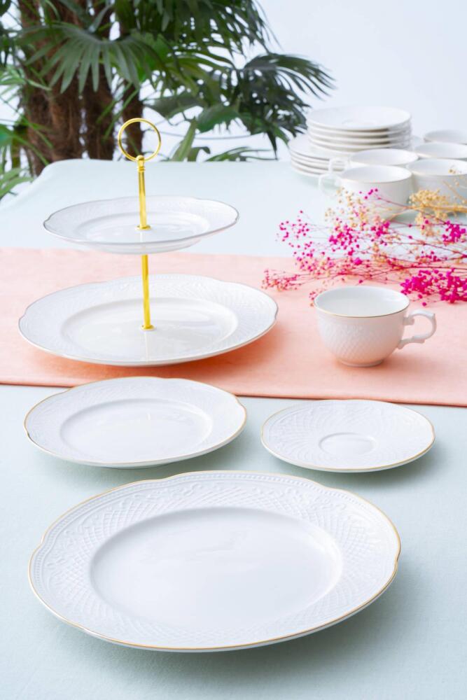 Acar Serenity 6-Person 20-Piece Porcelain Brunch and Cake Set – White Gold