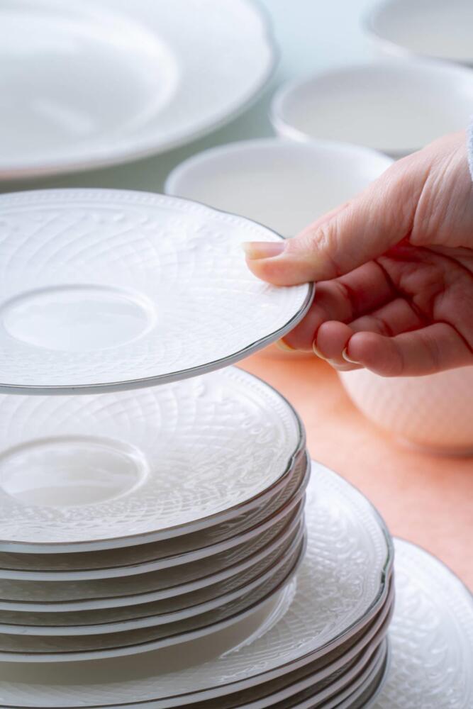Acar Serenity Silver 20-delig porseleinen brunch- en taartservies voor 6 personen – met zilverkleurige details
