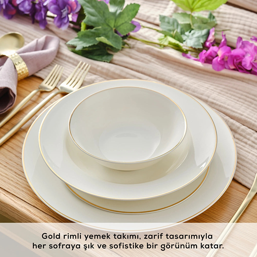 Karaca Lexi Gold New Bone 56-Piece 12-Person Dinner Set – Elegant Tableware Set