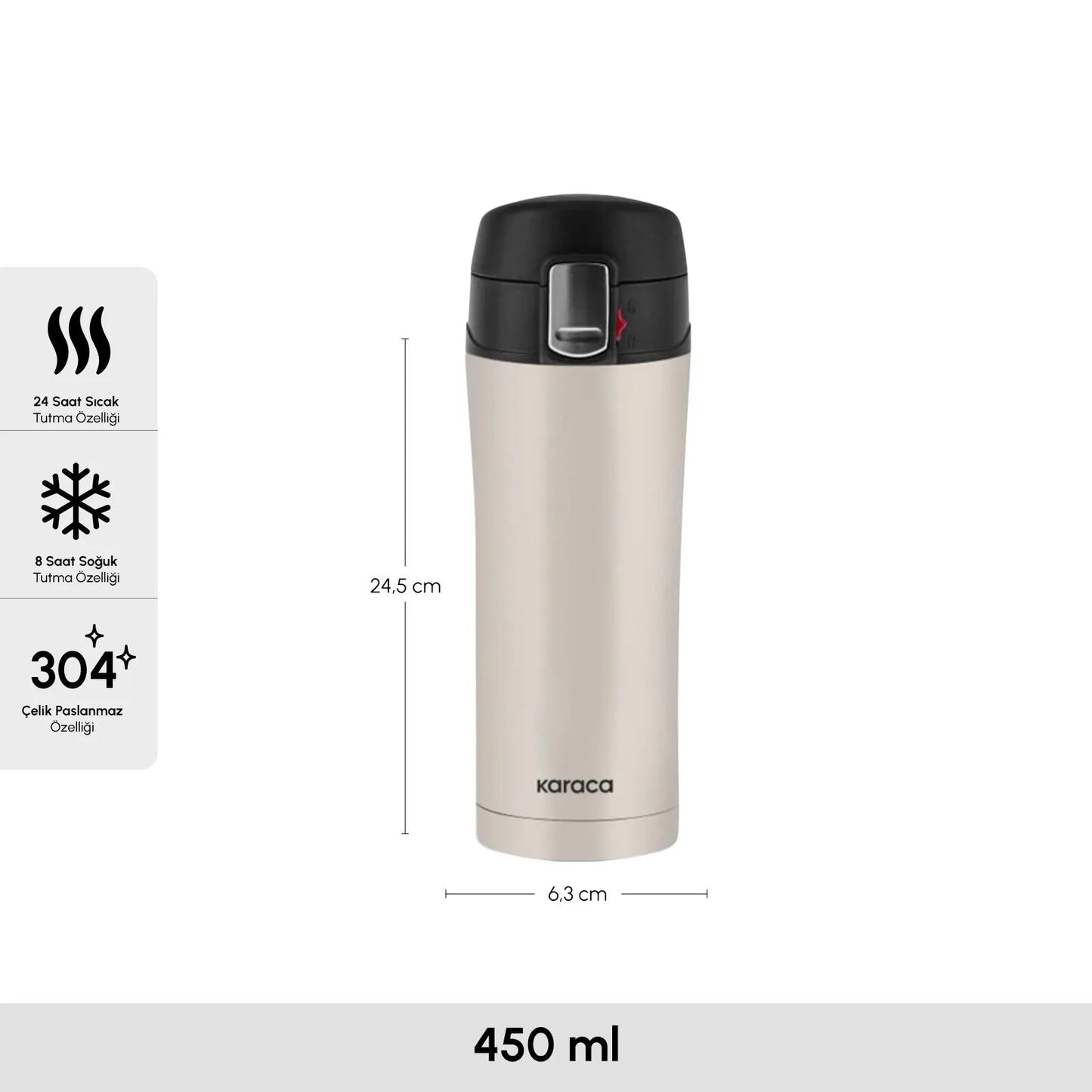 Karaca Pluton Steel Leakproof Thermos 450 ml – Cream
