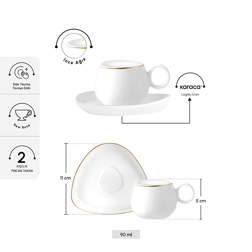 Karaca Streamline Tribe 2-Persoons Koffiekopset 90 ml – Stijlvolle Koffiekopjesset