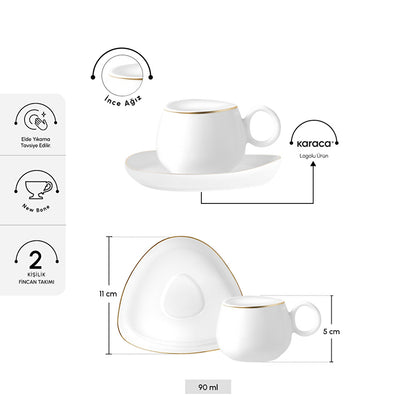 Karaca Streamline Tribe 2-Persoons Koffiekopset 90 ml – Stijlvolle Koffiekopjesset