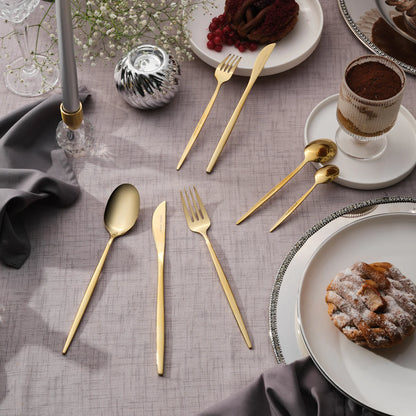 Karaca Camille Gold 12 Person 84 Piece Fork Spoon Knife Set