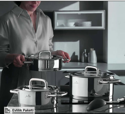 Jumbo Metalix 8 Parça Çelik Tencere Seti – 18/10 Paslanmaz Çelik, İndüksiyon Uyumlu