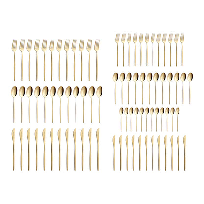 Karaca Camille Gold 12 Person 84 Piece Fork Spoon Knife Set