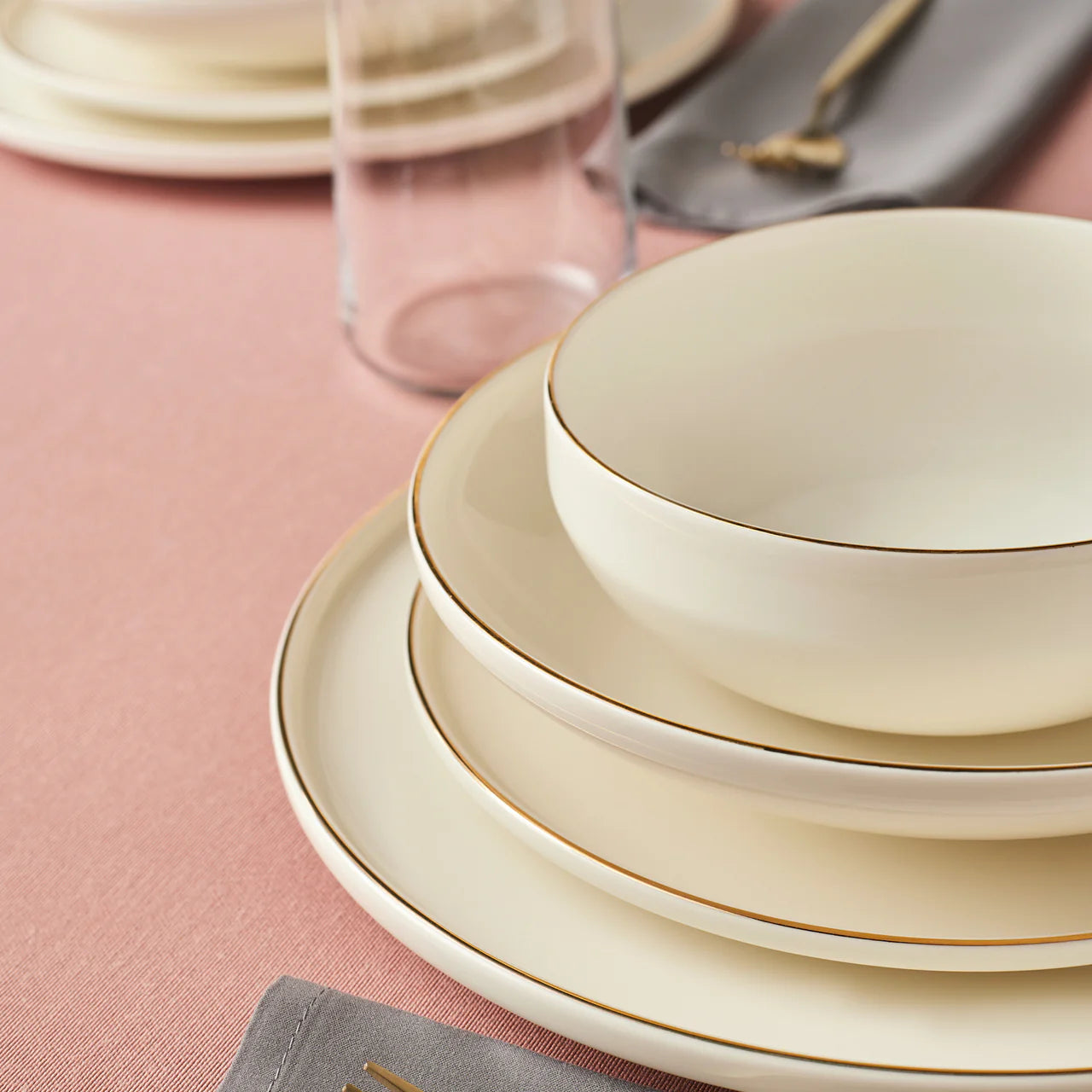 Karaca Stream Bone Meridian 24 Piece Dinner Set for 6 People – Gold