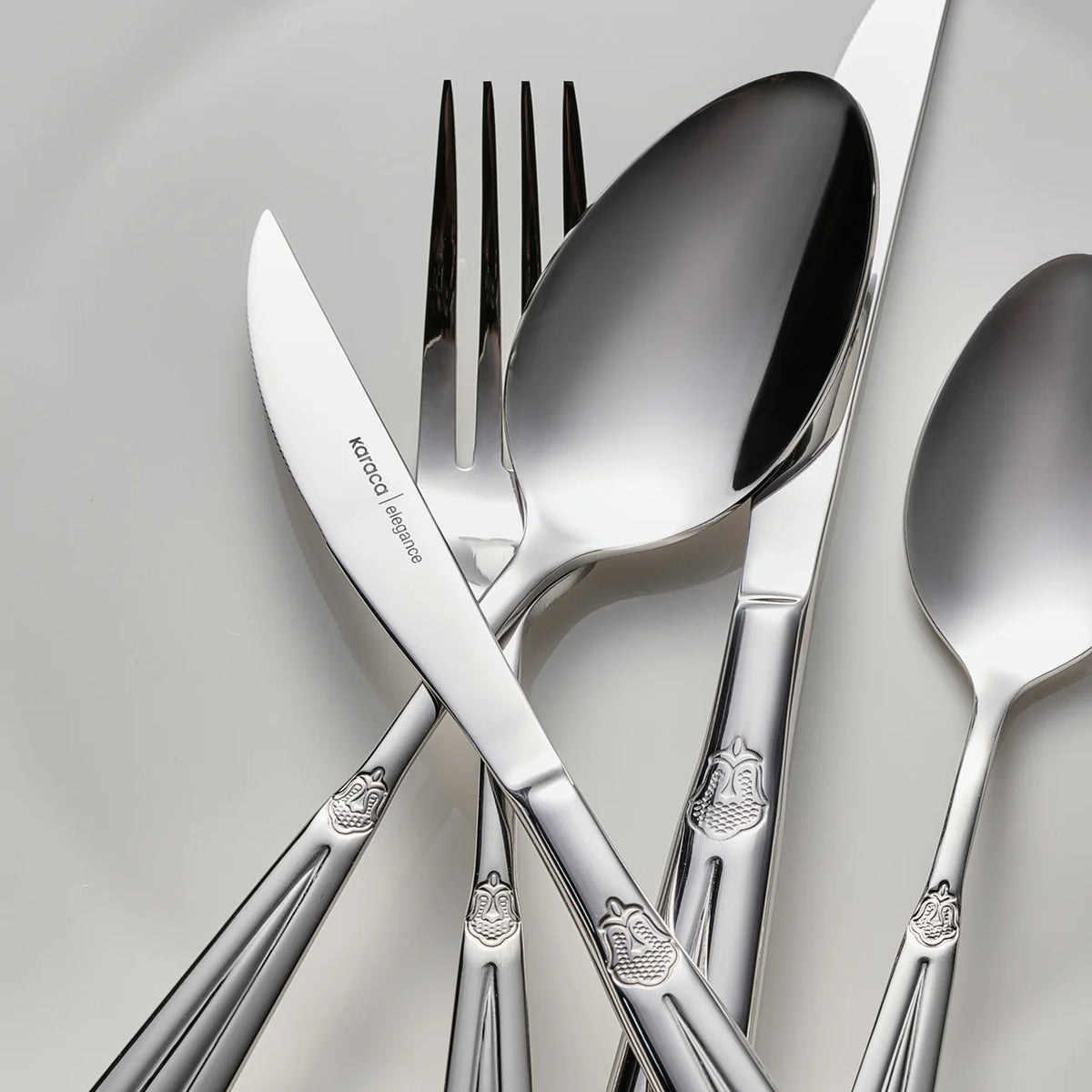 Karaca New Mantilla 84-Piece 12-Person Stainless Steel Cutlery Set – Platinum