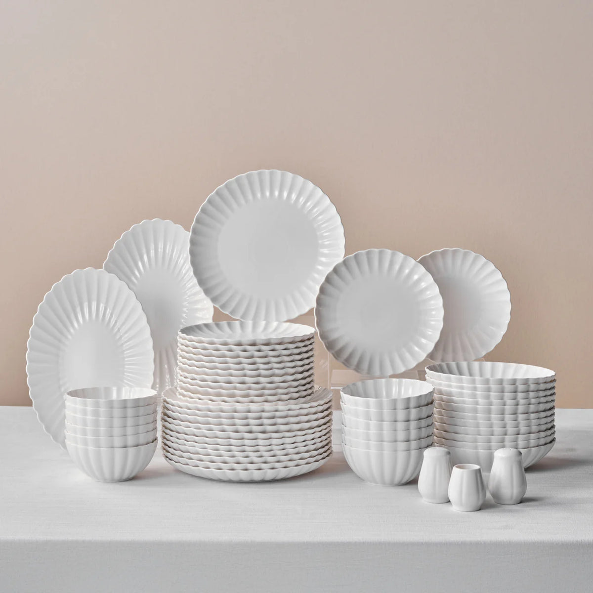 Karaca Stream Bone Umbrella 53-Piece 12-Person Dinner Set White