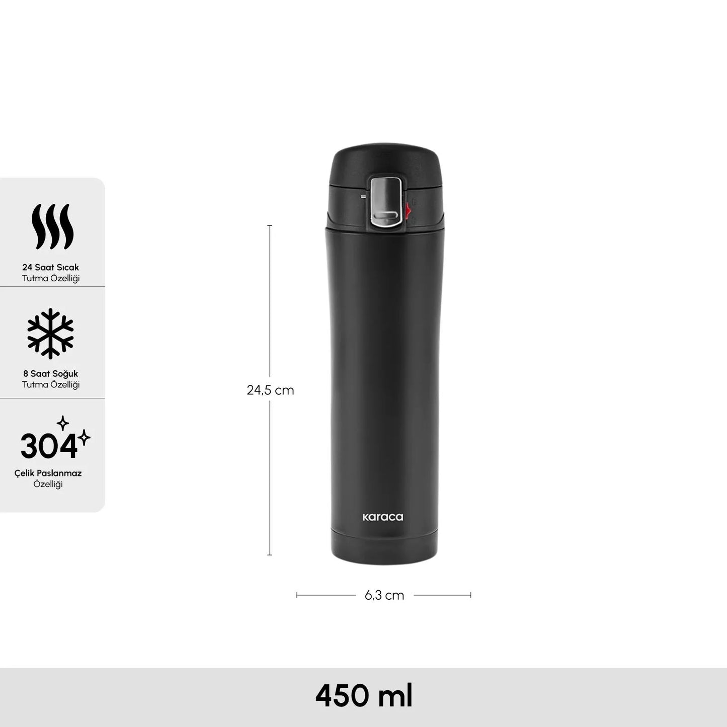 Karaca Pluton Çelik Sızdırmaz Termos 450 Ml – Siyah